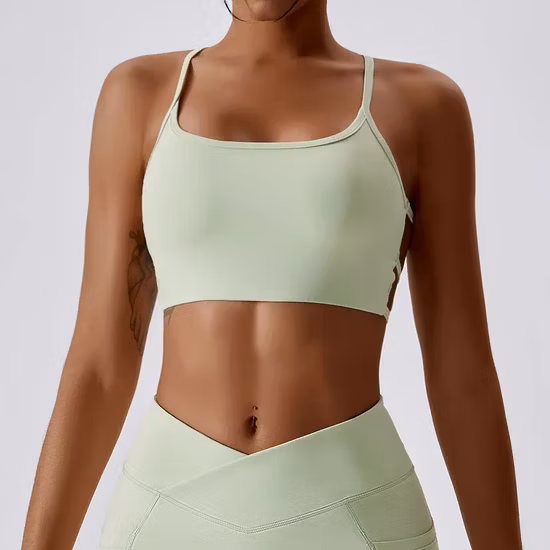 Wholesale OEM/ODM Women′ S Strap Camisole Crop Tank Tops Crossover Back Yoga Bra Quick Dry Fitness Gym Active Workout Wear Sports Bras Bikini